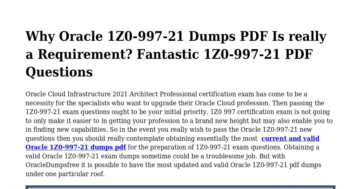 It is possible to Use 1Z0-997-21 PDF Dumps to Raise Exam Abilities | DocHub