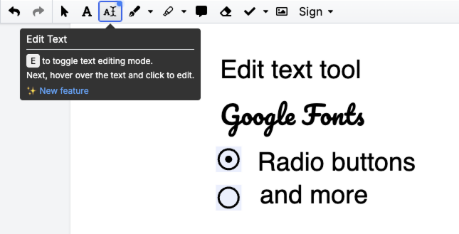 DocHub v7.0.0 - Edit text tool, Google Fonts, Radio buttons and more