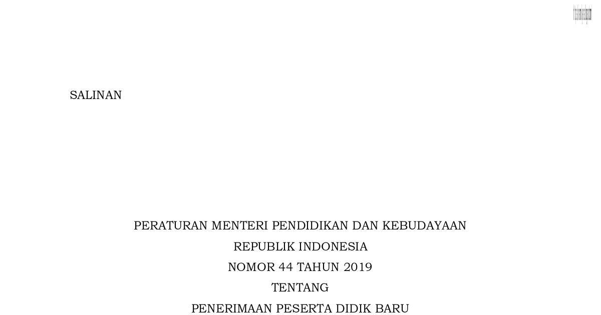 Permendikbud Nomor 44 Tahun 2019 Juknid Ppdb Pdf Dochub