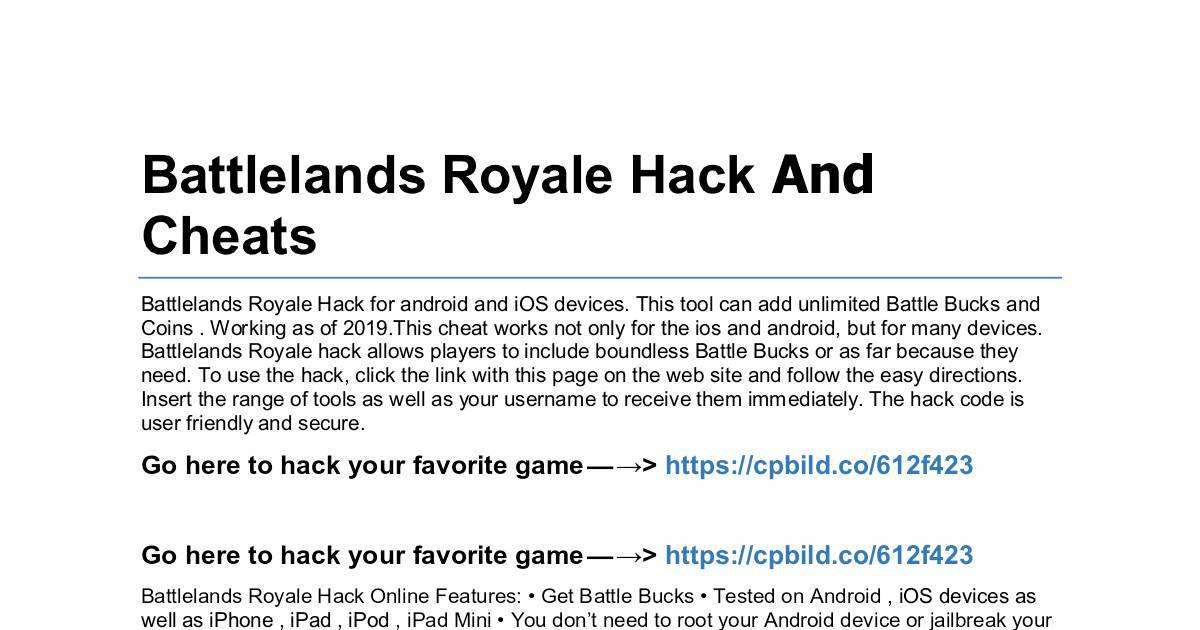 Battlelands Royale Hack And Free Cheats Pdf Dochub