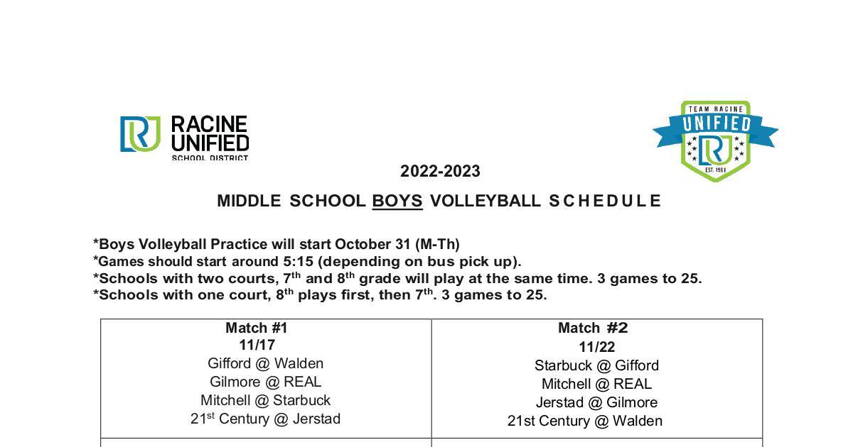 BOYS Volleyball Schedule .pdf | DocHub