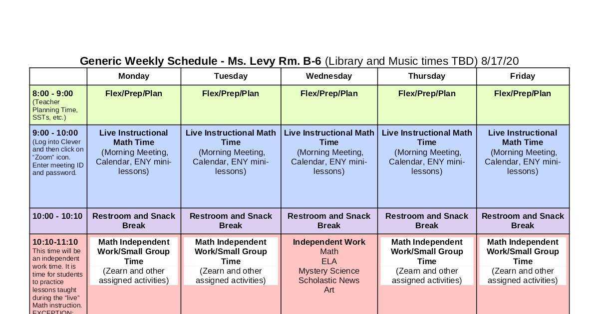 Mrs. Levy Weekly Schedule - Aug 2020.docx | DocHub