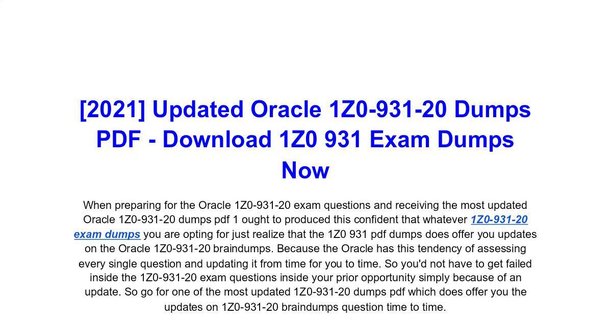 Pass4sure 1z0-931-22 Dumps Pdf