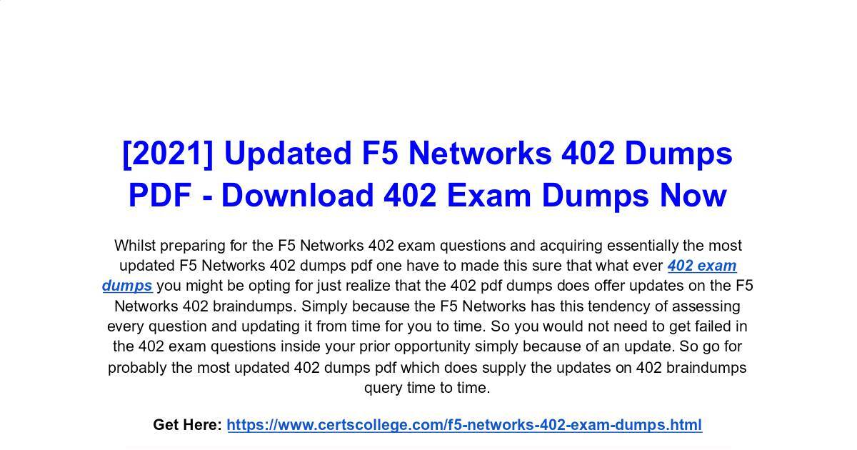 Influence of F5 Networks 402 Dumps PDF on 402 Exam.pdf | DocHub