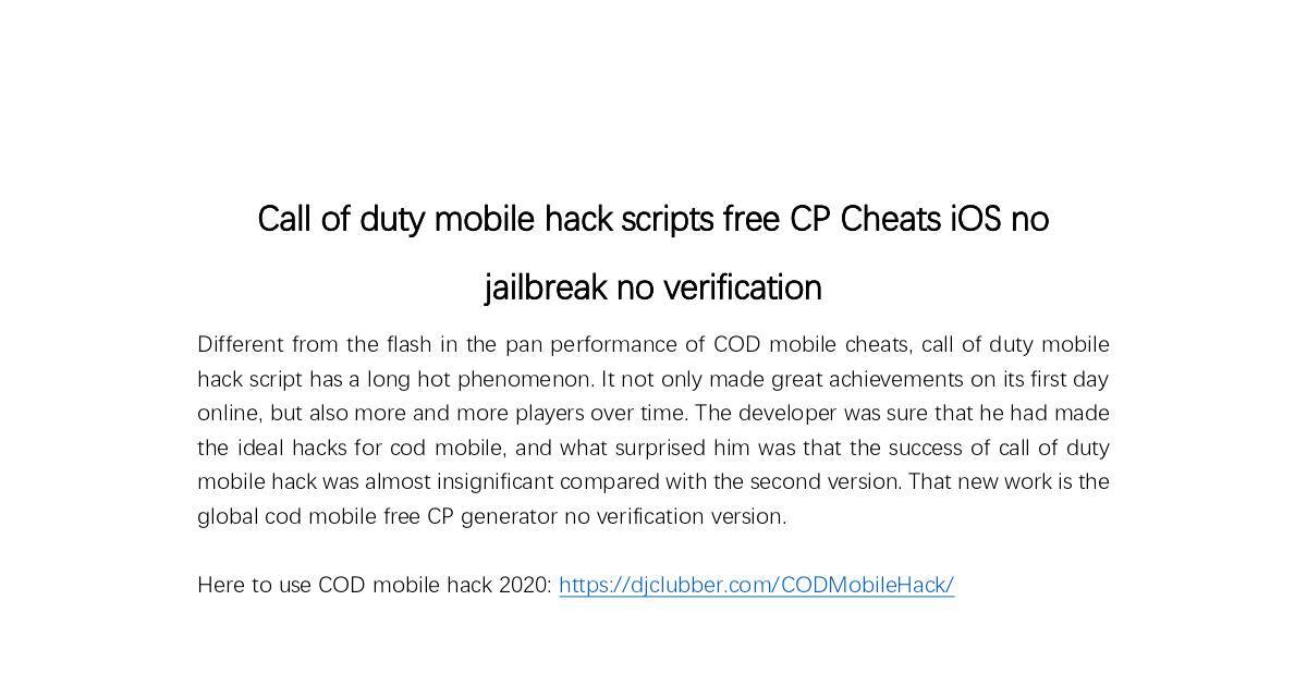Call Of Duty Mobile Hack Scripts Free Cp Cheats Ios No Jailbreak