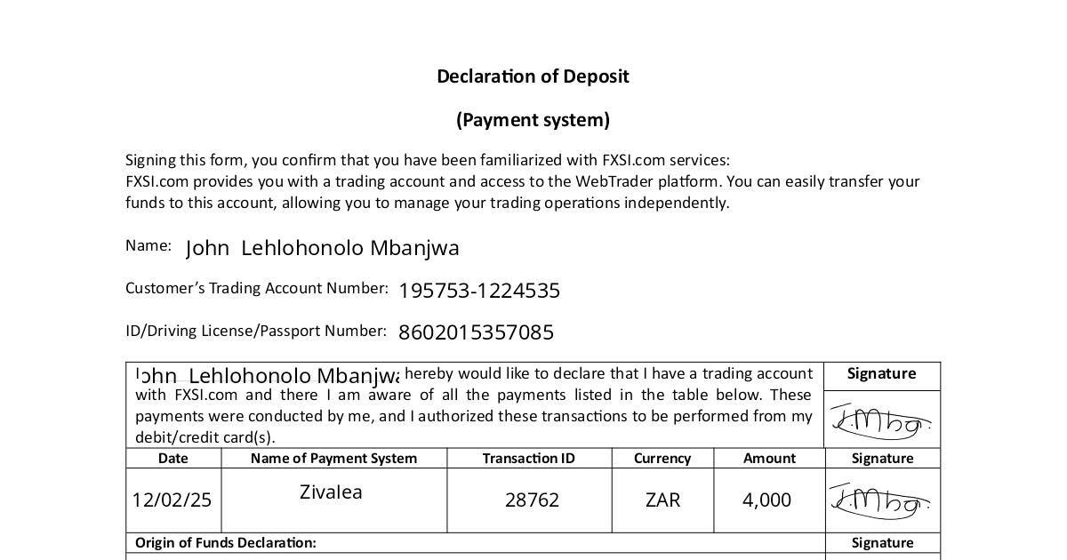 Declaration of Deposit, and SLA | DocHub