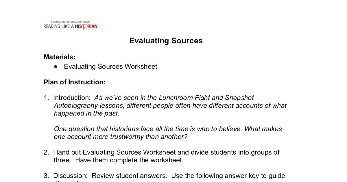 Evaluating Sources Lesson Plan