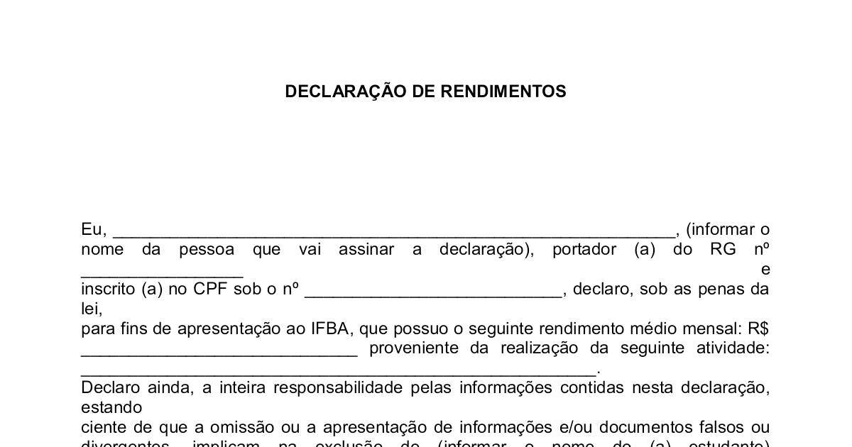 Modelo De Declaracao De Rendimentos Em Word 6842