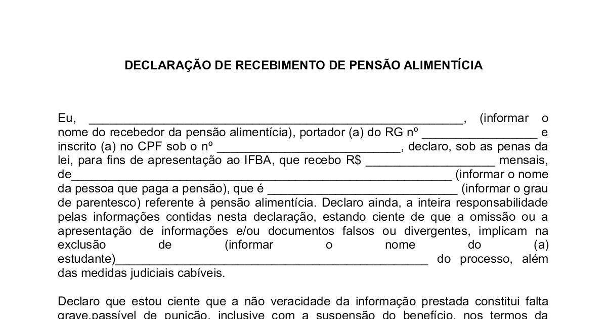 Ifba Declaração De Recebimento De Pensão Alimentícia Dochub 0936