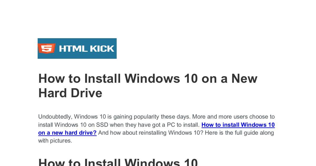 how to install windows on hard drive for new pc