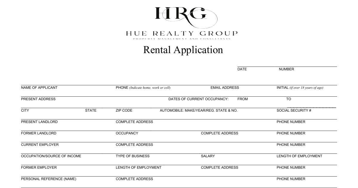 Hue Realty Group Rental Application DocHub