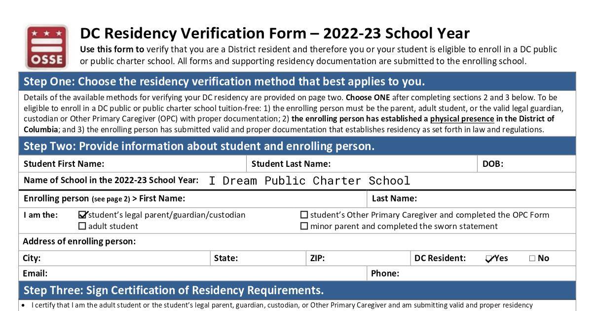 Dc Residency Verification Form