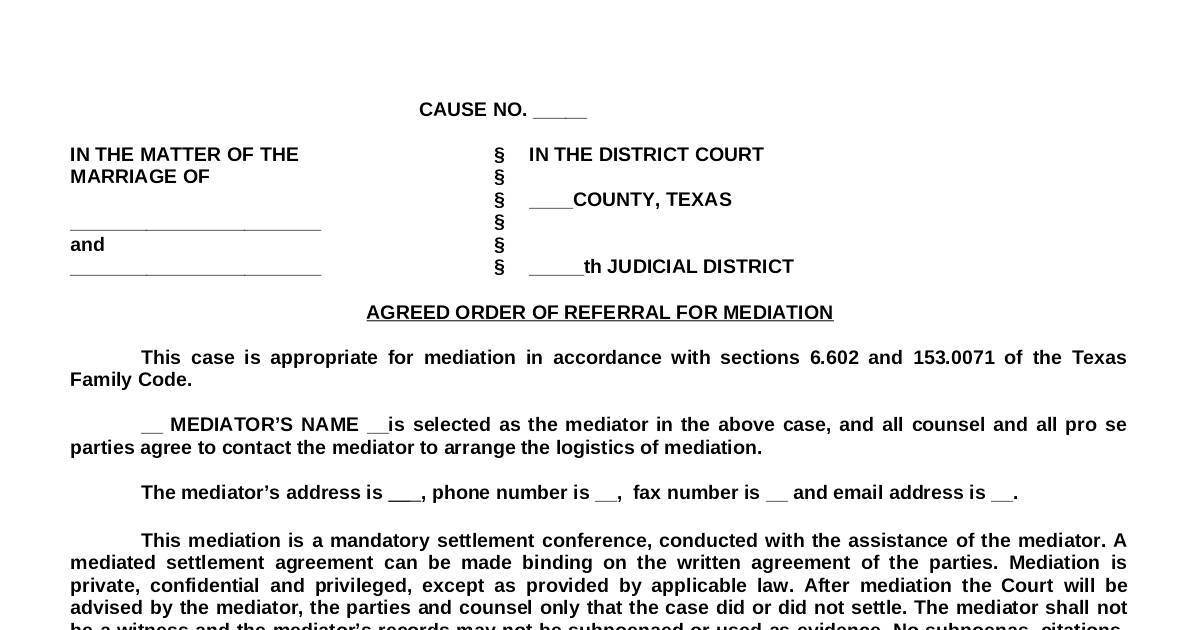 TEXAS FAMLY Sample Agreed Order to Mediate doc DocHub