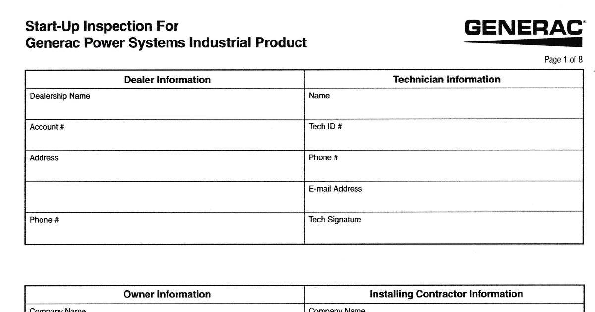 StartUp Inspection For Generac Power Systems Industrial Product