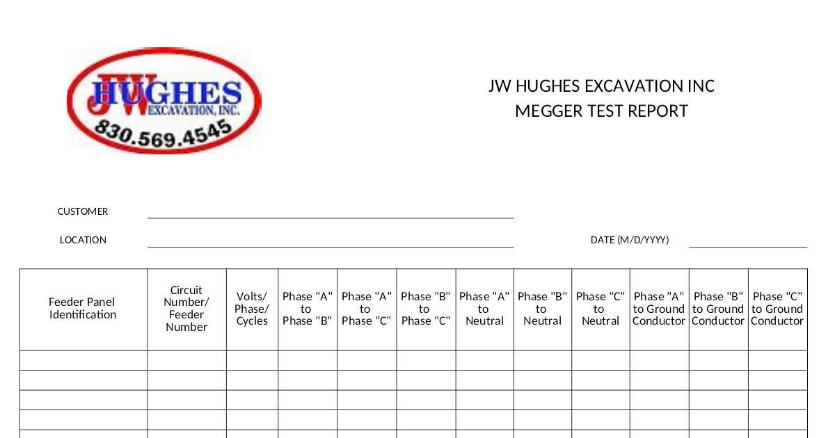 Megger Inspection Form MEGGER TEST FORM FOR PANEL.xlsx | DocHub