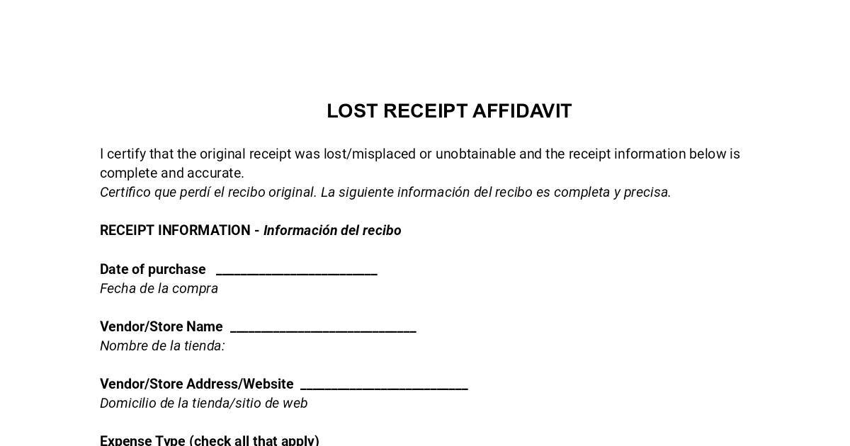 Lost receipt affidavit form pdf dochub