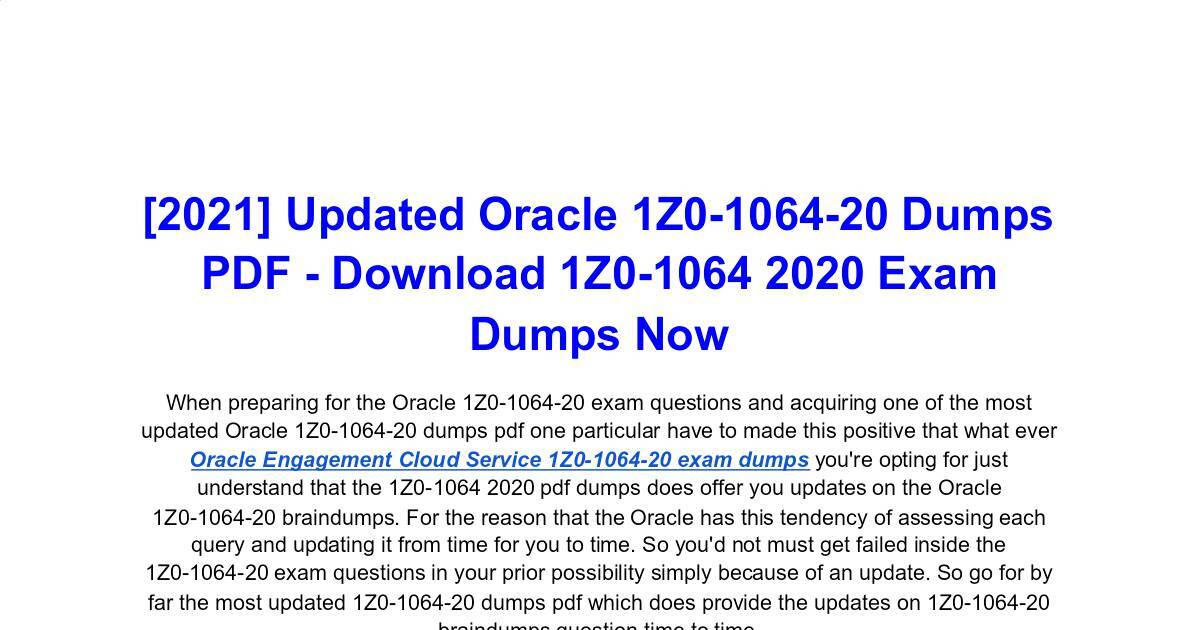 Influence of Oracle 1Z0-1064-20 Dumps PDF on 1Z0-1064-20 Exam.pdf | DocHub