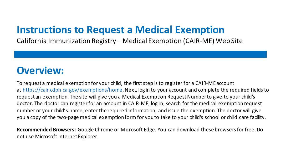 CAIR ME FOR MEDICAL EXEMPTIONS. ENGLISH AND SPANISH pdf DocHub
