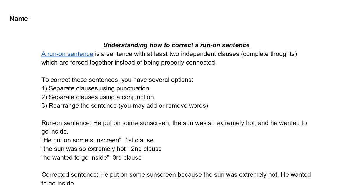 Understanding how to correct a runon sentences DocHub