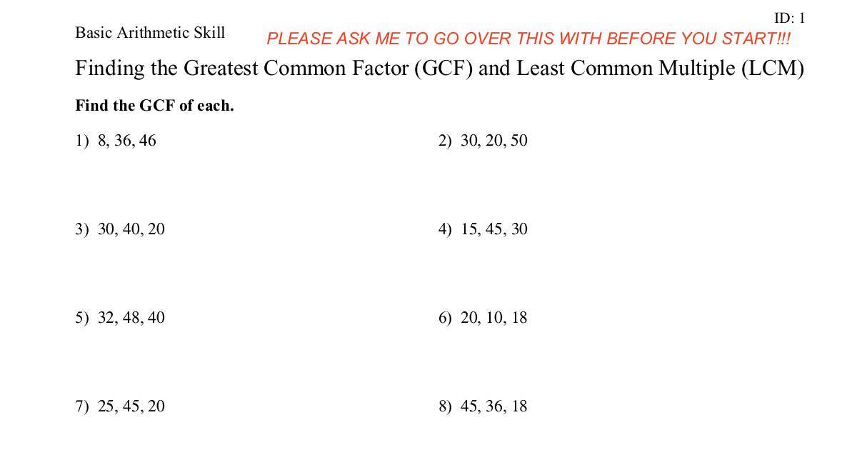 GREATEST COMMON FACTOR AND LEAST COMMON MULTIPLE | DocHub