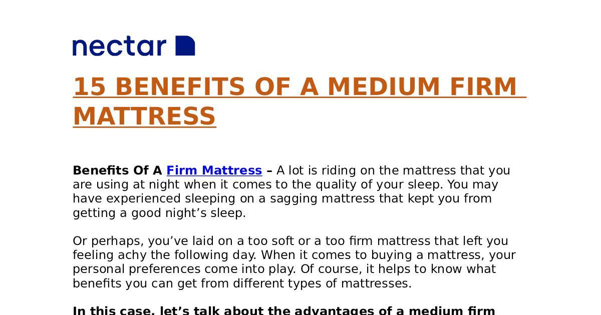 benefits of sleeping on medium firm mattress