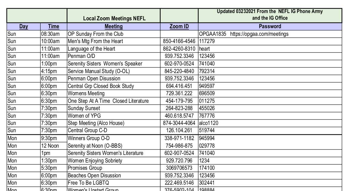 zoom aa meetings list