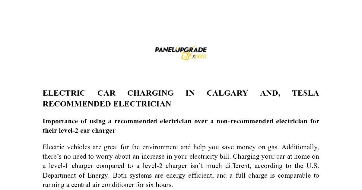 ELECTRIC CAR CHARGING CALGARY AND, TESLA ELECTRICIAN