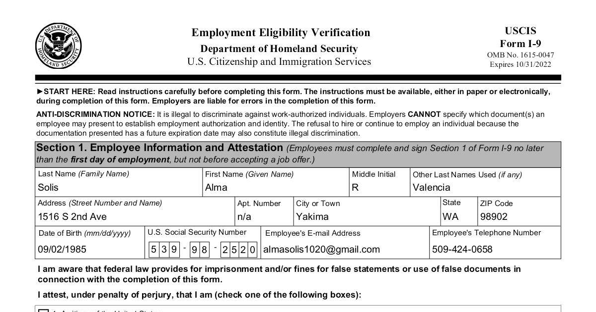 I-9 Employment Eligibility | DocHub