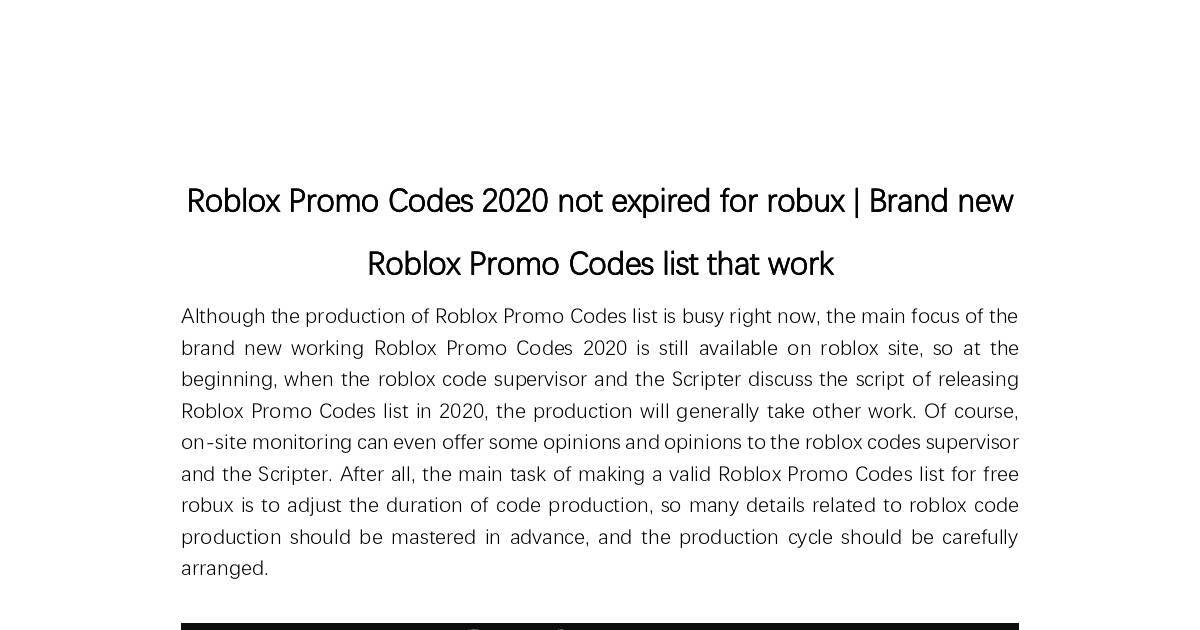 Roblox Promo Codes 2020 Not Expired For Robux New List Dochub