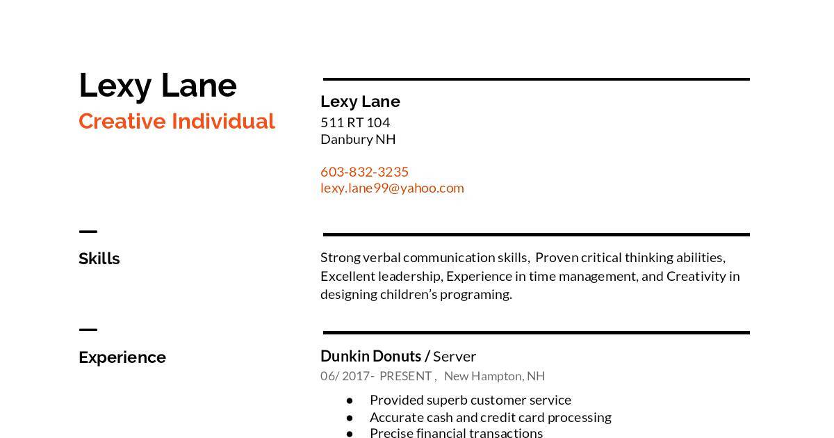 dunkin donuts manager free resume download