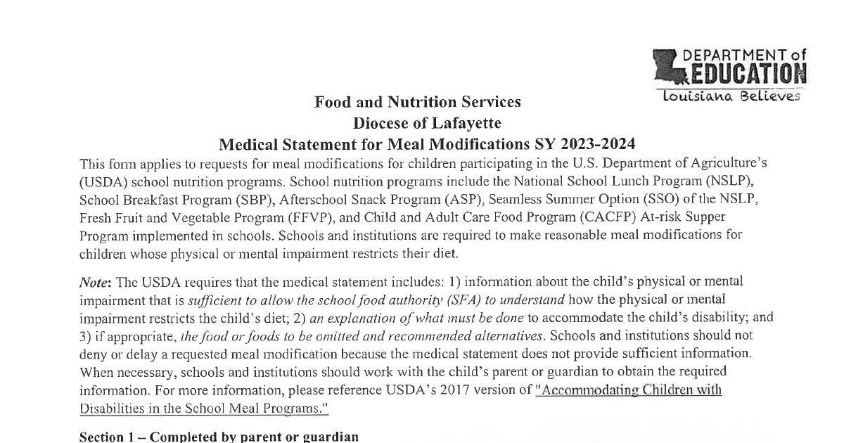 Medical Statement for Meal Modifications, .pdf DocHub