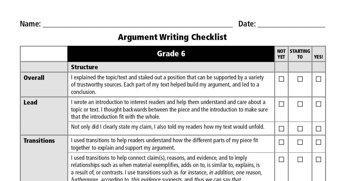 argumentative essay checklist pdf