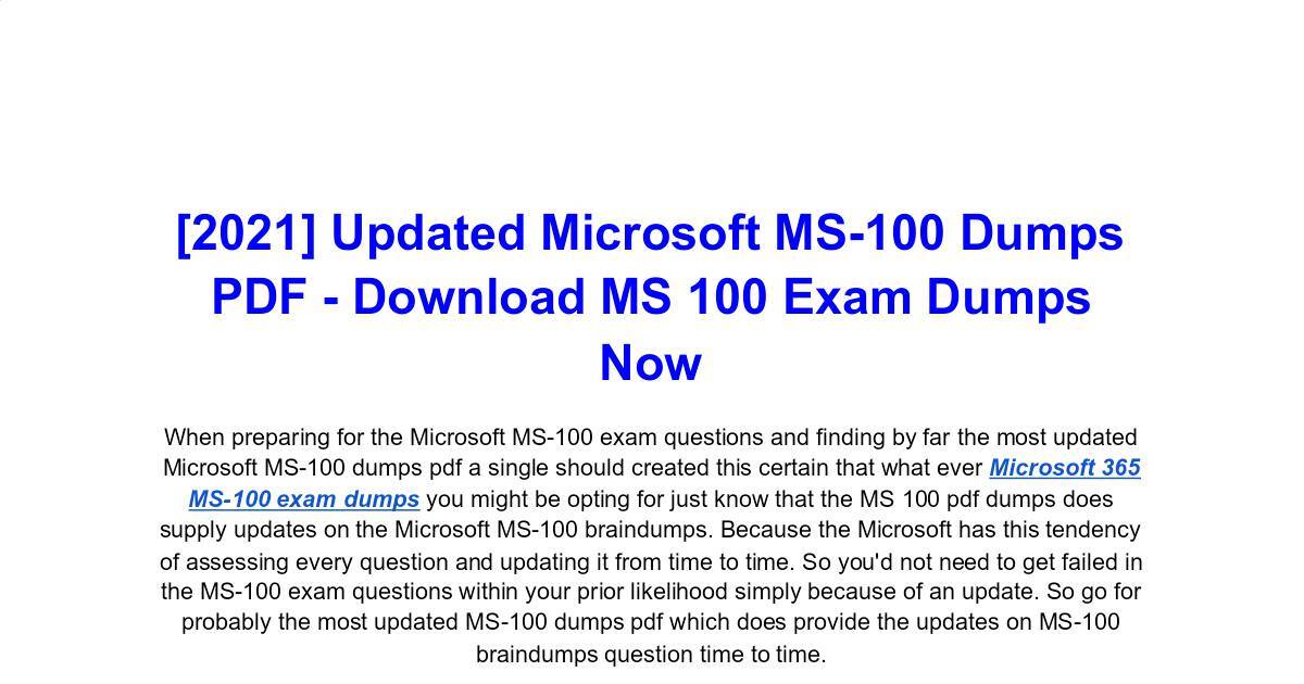 Reliable MS-100 Dumps