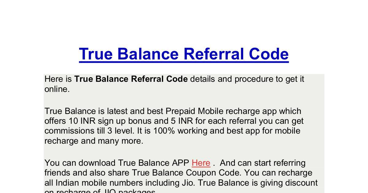 true balance referral code new