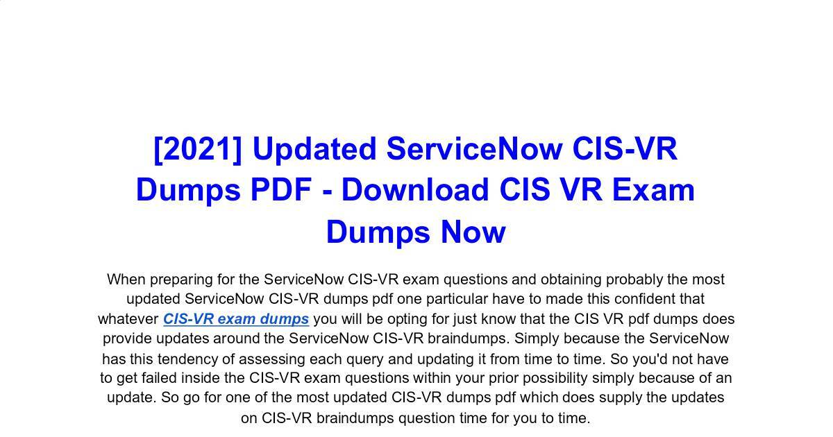 Influence of ServiceNow CIS-VR Dumps PDF on CIS-VR Exam.pdf | DocHub