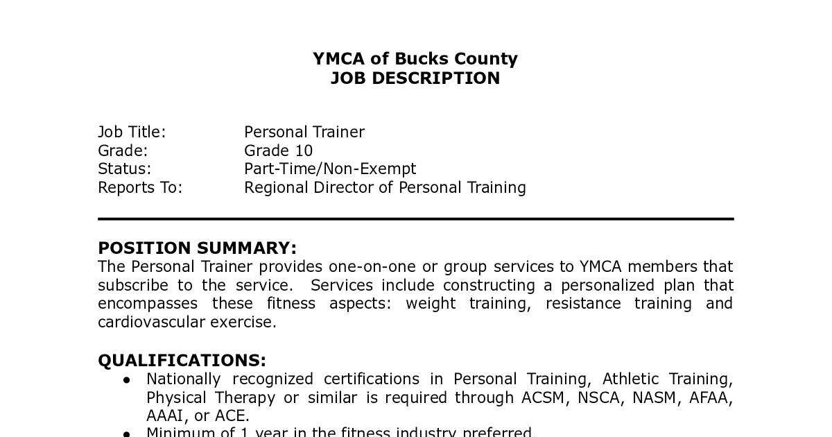JOB DESCRIPTION Personal Trainer (2).pdf DocHub